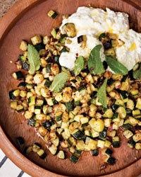 Roasted zucchini with ricotta and mint