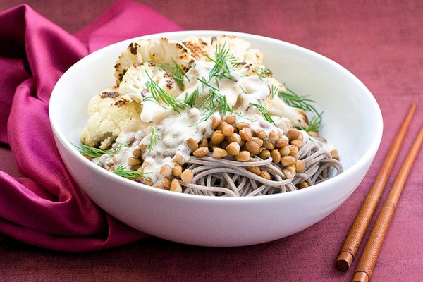 Roasty soba bowl with miso-tahini dressing