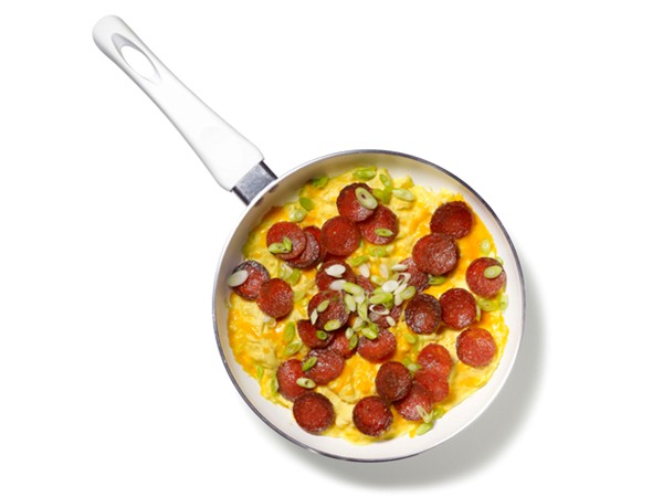 Robert Irvine's pepperoni and cheese scrambled eggs