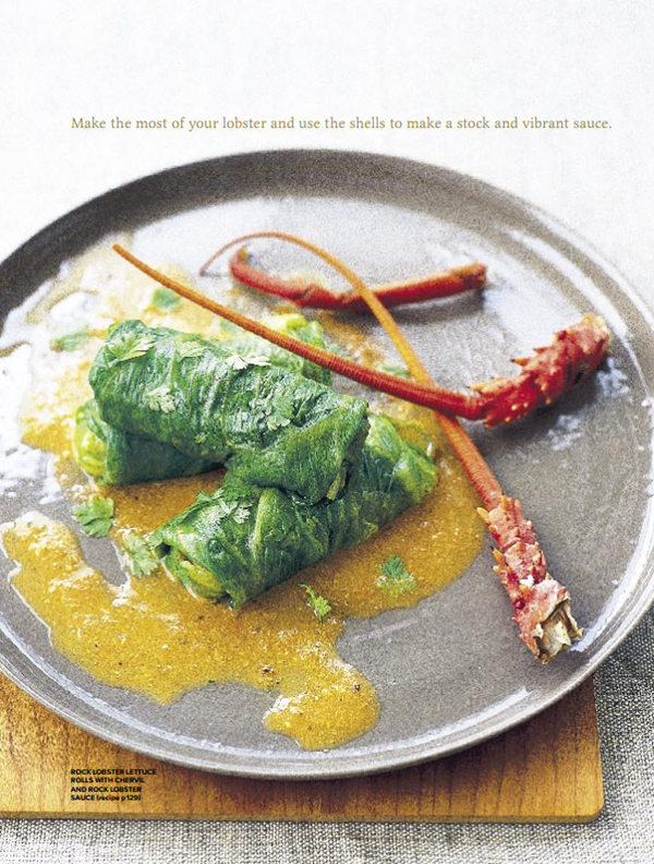 Rock lobster lettuce rolls with chervil and rock lobster sauce