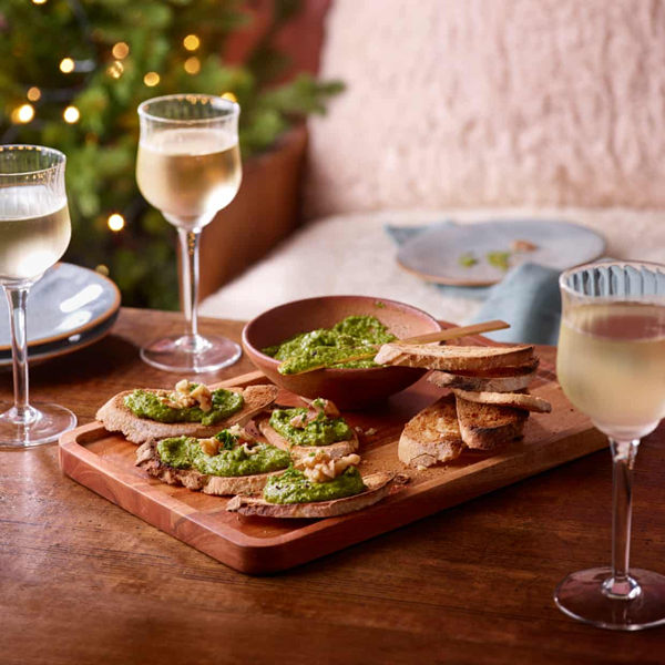 Rocket and walnut pesto crostini