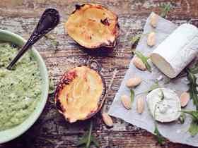 Rocket, caramelised lemon, almond and goat’s cheese pesto