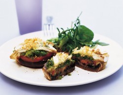 Rocket pesto-filled mushrooms with Camembert