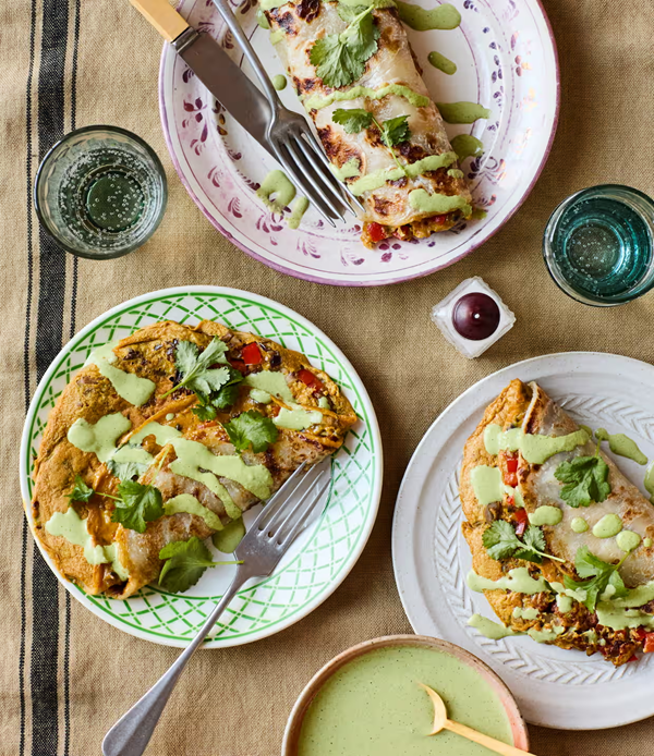 Roll-up masala omelette with peanut chutney