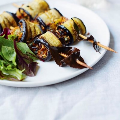Rolled aubergines stuffed with raisins, capers & walnuts (Involtini di melanzane ripieni di uva passa, capperi e noci)