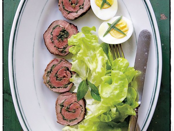 Rolled flank steak with pesto