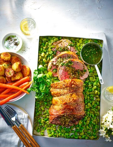 Rolled lamb leg with salsa verde stuffing