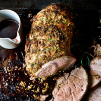 Rolled leg of lamb with Port and redcurrant jus