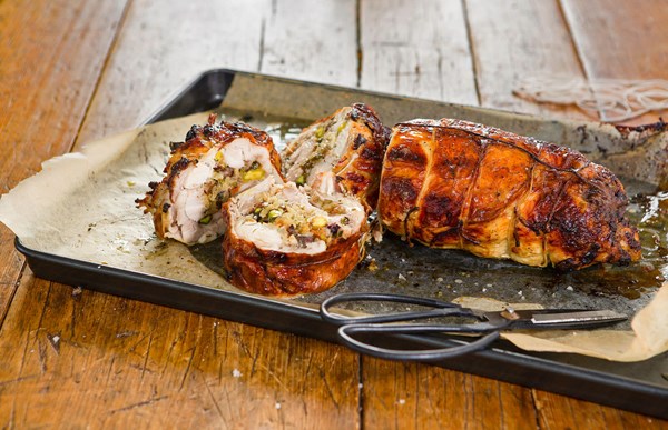 Rolled stuffed chook
