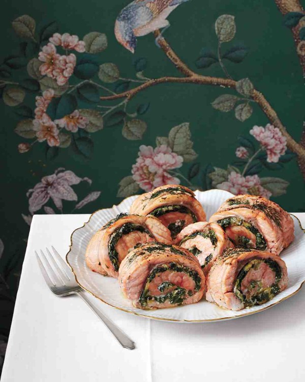 Rolled stuffed salmon