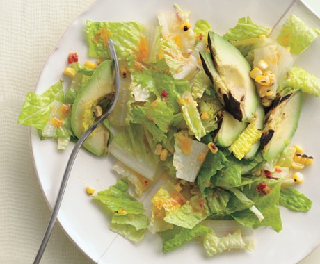 Romaine, grilled avocado, and smoky corn salad with chipotle-Caesar dressing