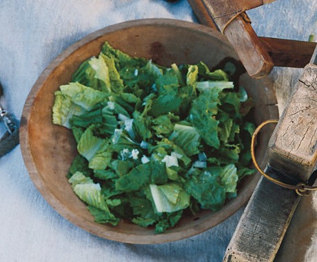Romaine salad with anchovy dressing and Parmesan