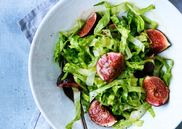 Romaine salad with flash-pickled figs