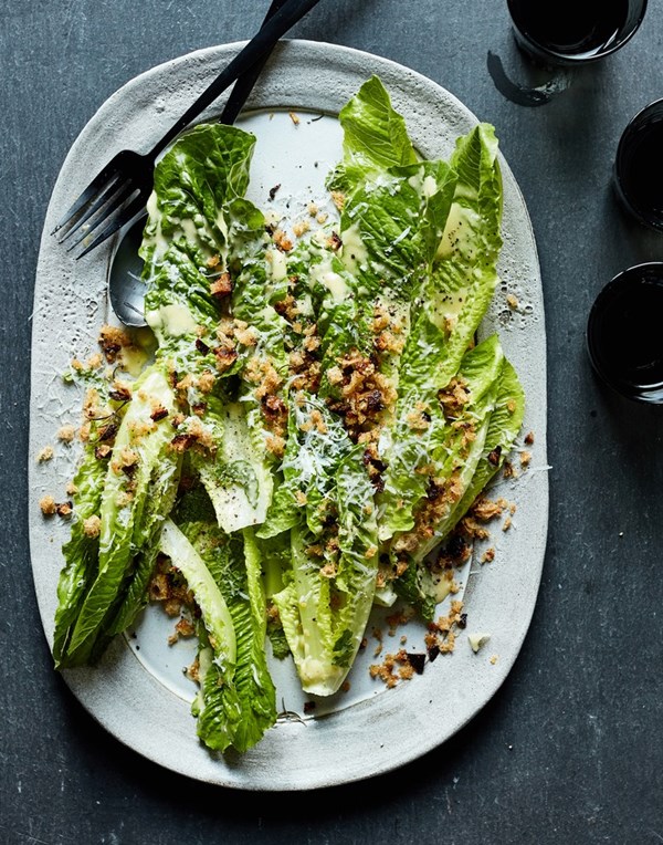 Romaine salad with rye crisps and lemon-pecorino vinaigrette