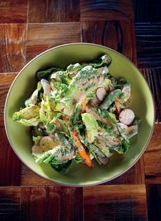 Romaine salad with spring vegetables & cucumber-buttermilk dressing