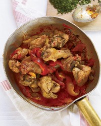 Roman-style braised chicken with roasted peppers