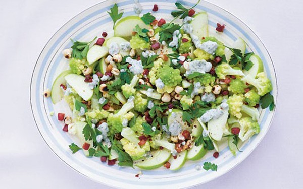 Romanesco, apple & hazelnut salad with blue cheese dressing