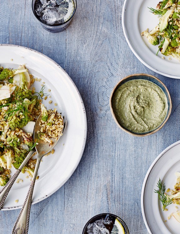 Romanesco cauliflower, apple and freekeh with horseradish and dill