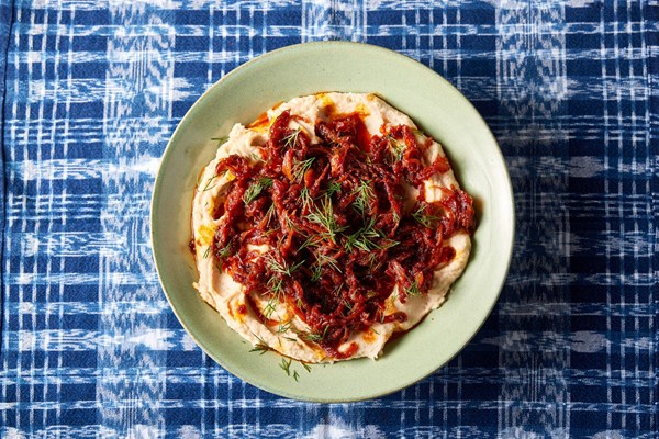 Romanian caramelized onion "hummus"