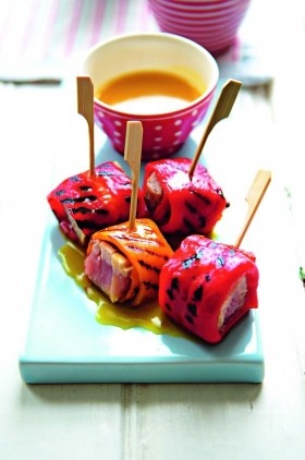 Romano and tuna wraps with orange and wasabi dressing