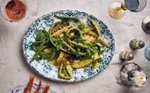 Romano beans with mustard vinaigrette and walnuts