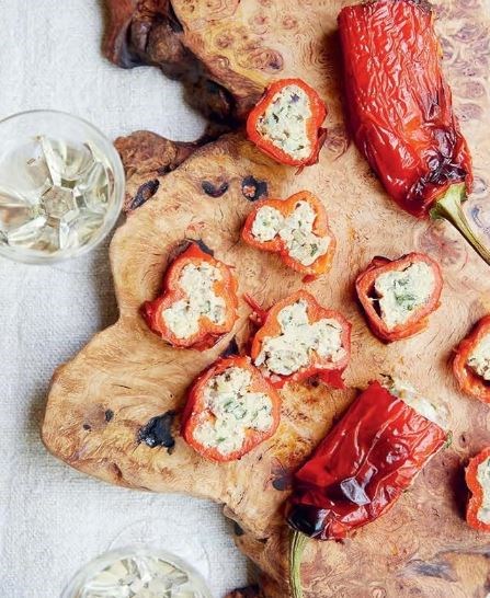 Romano peppers stuffed with pork mince & herbs (Peperoni lunghi farciti)