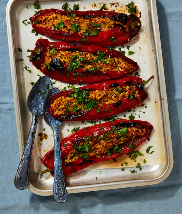 Romano peppers stuffed with spiced tofu