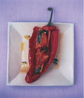 Romano peppers stuffed with tomatoes, garlic and basil