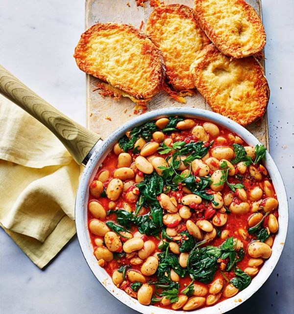 Romesco butter beans with Manchego toasts