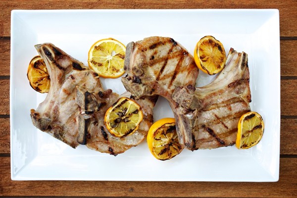 Rooftop brined pork chops with lemon