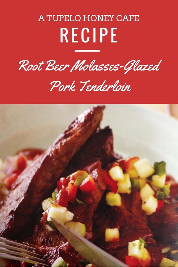 Root beer molasses-glazed pork tenderloin with smoked jalapeño sauce and apple salsa