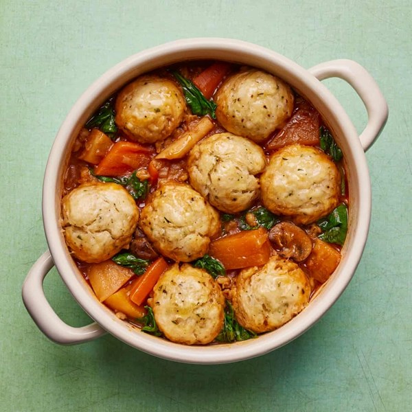 Root veg & stout stew with dumplings