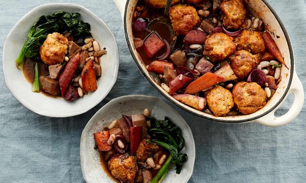 Root veg stew with celeriac dumplings