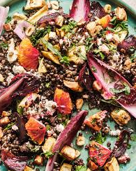 Root vegetable + blood orange salad (Salad llysiau'r pridd ac oren coch)