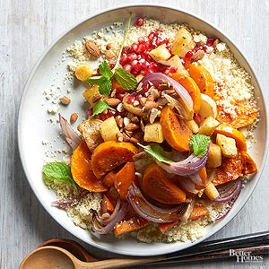 Root vegetable and pomegranate couscous