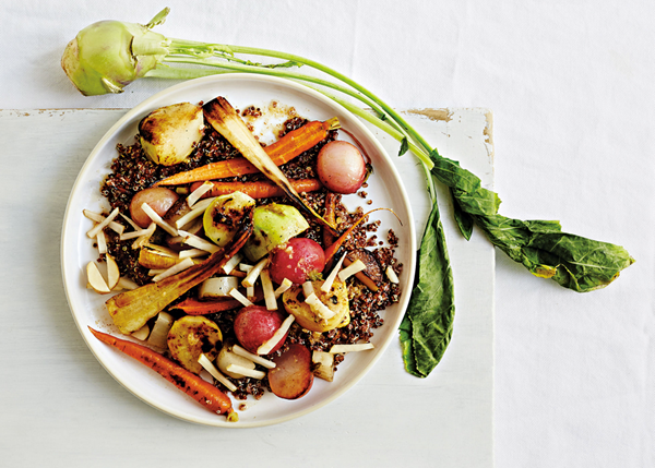 Root vegetable and quinoa salad with pickled sunchokes