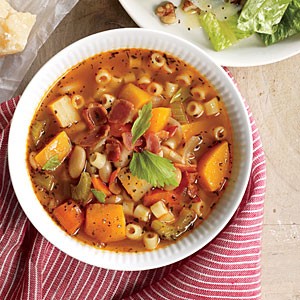Root vegetable minestrone with bacon