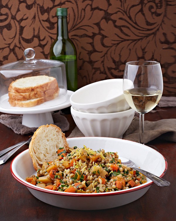 Root veggie barley risotto
