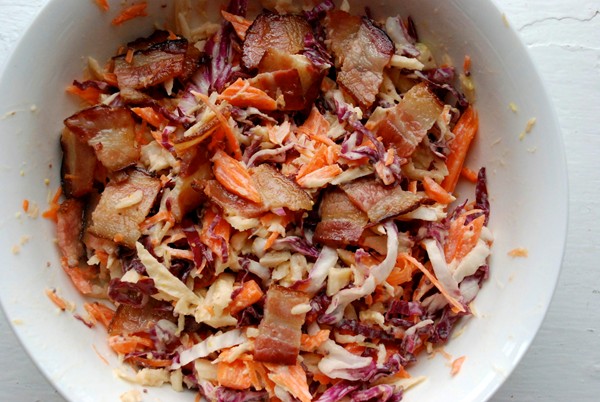Root-veggie slaw with crispy bacon