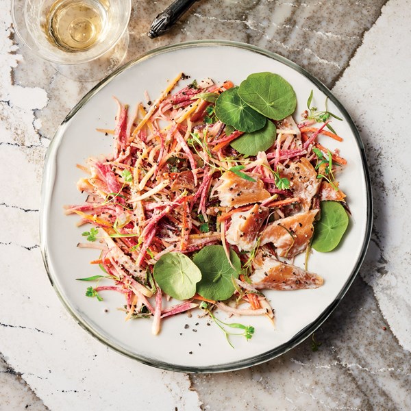 Roots rémoulade with smoked trout