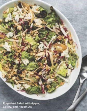 Roquefort salad with apple, celery, and hazelnuts