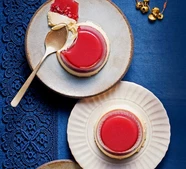 Rose & pomegranate jellies with cardamom panna cotta