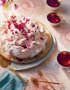 Rose & rhubarb fool Pavlova