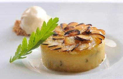 Rose and almond tansy pudding with butternut squash ice cream