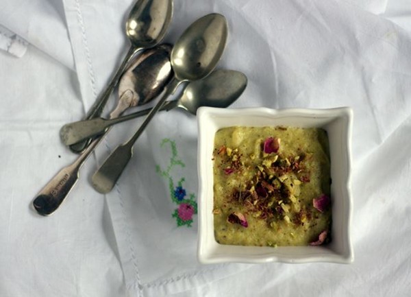Rose and chai spiced pistachio pudding