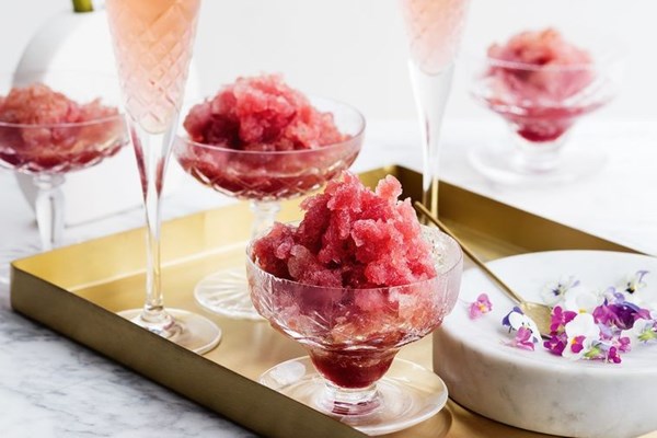 Rosé Champagne & cherry granita cocktails