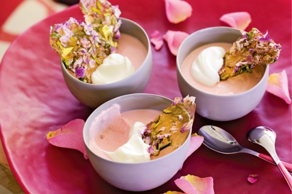 Rose petal creams with rose & pistachio toffee shards