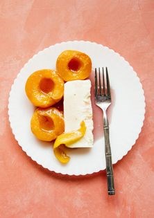 Rosé-poached apricots + Earl Grey semifreddo