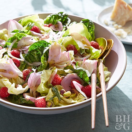 Rose, raspberry, and pistachio salad