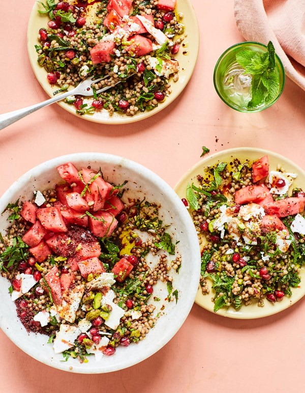 Rose-scented watermelon with maftoul